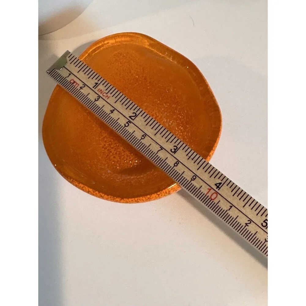 Mid Century Murano Style Orange Mottled Glass Mini Bowl Wavy Edge 3.5”